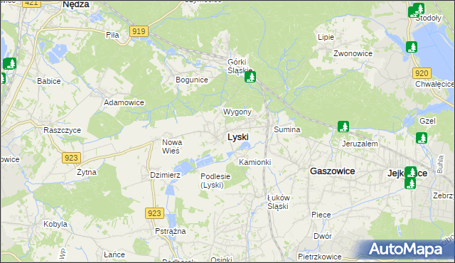 mapa Lyski powiat rybnicki, Lyski powiat rybnicki na mapie Targeo