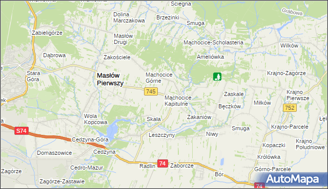 mapa Mąchocice Kapitulne, Mąchocice Kapitulne na mapie Targeo