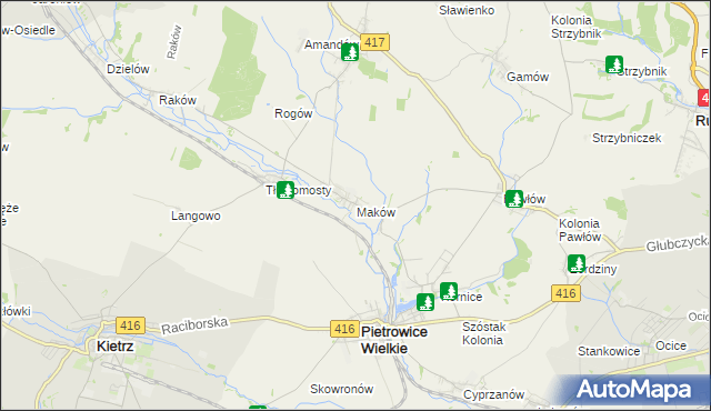 mapa Maków gmina Pietrowice Wielkie, Maków gmina Pietrowice Wielkie na mapie Targeo