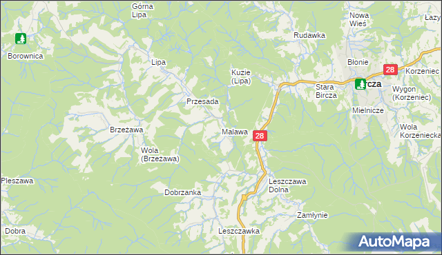 mapa Malawa gmina Bircza, Malawa gmina Bircza na mapie Targeo