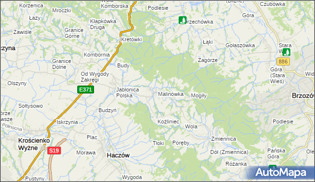 mapa Malinówka gmina Haczów, Malinówka gmina Haczów na mapie Targeo