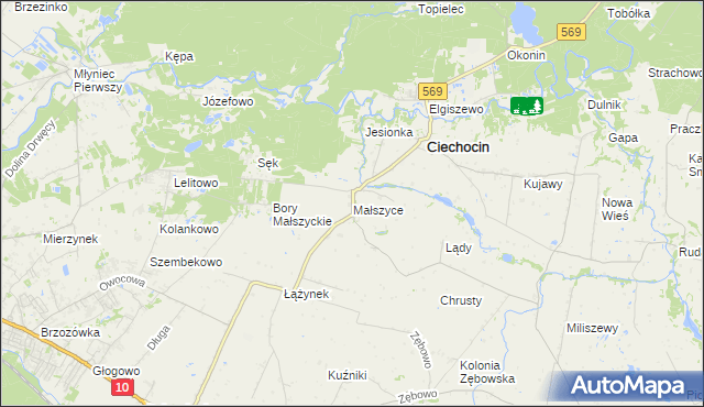 mapa Małszyce gmina Ciechocin, Małszyce gmina Ciechocin na mapie Targeo