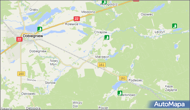 mapa Mierzęcin gmina Dobiegniew, Mierzęcin gmina Dobiegniew na mapie Targeo