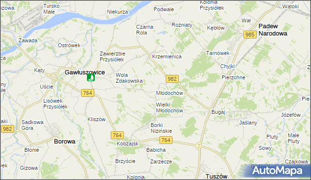 mapa Młodochów gmina Gawłuszowice, Młodochów gmina Gawłuszowice na mapie Targeo