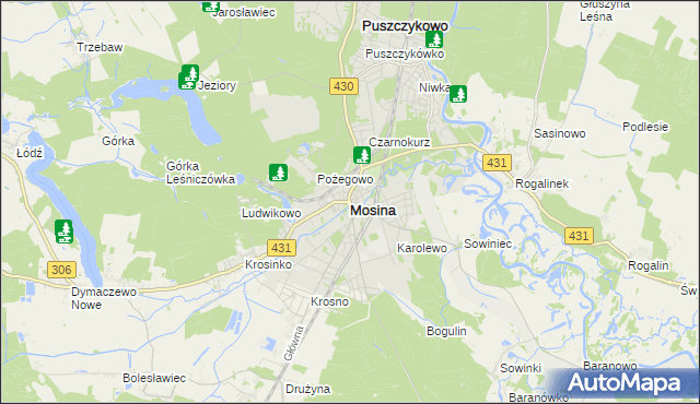 mapa Mosina powiat poznański, Mosina powiat poznański na mapie Targeo