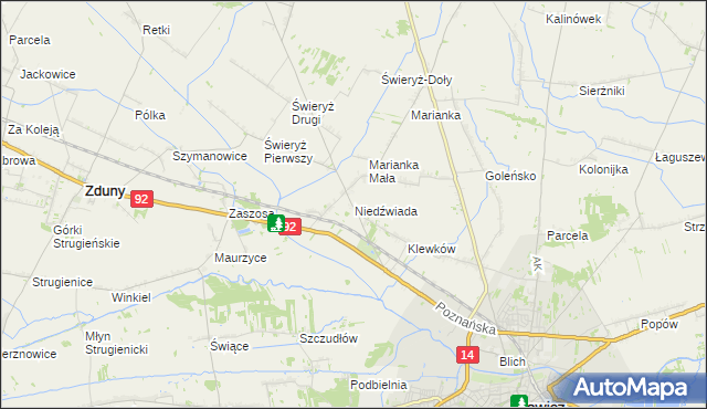 mapa Niedźwiada gmina Łowicz, Niedźwiada gmina Łowicz na mapie Targeo