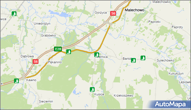 mapa Niemica gmina Malechowo, Niemica gmina Malechowo na mapie Targeo