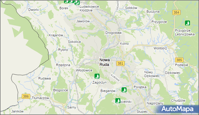 mapa Nowa Ruda powiat kłodzki, Nowa Ruda powiat kłodzki na mapie Targeo