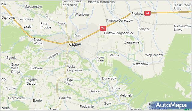 mapa Nowy Staw gmina Łagów, Nowy Staw gmina Łagów na mapie Targeo