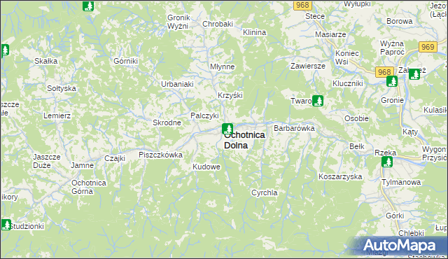 mapa Ochotnica Dolna, Ochotnica Dolna na mapie Targeo