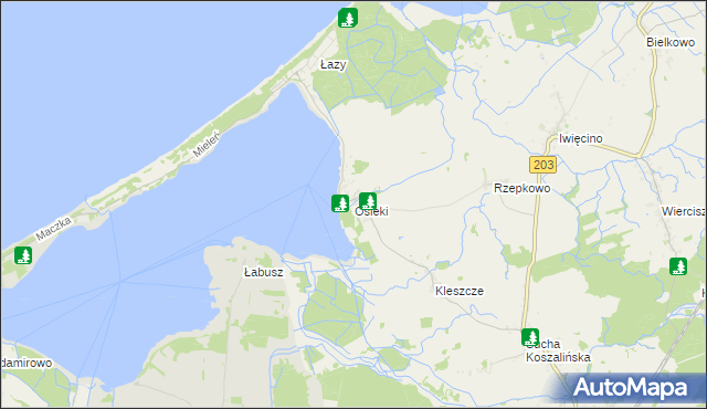 mapa Osieki gmina Sianów, Osieki gmina Sianów na mapie Targeo