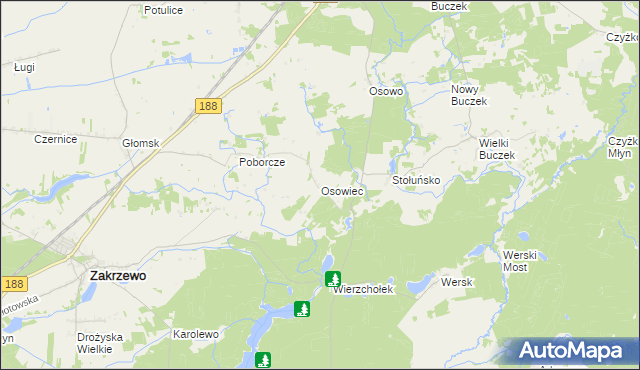 mapa Osowiec gmina Zakrzewo, Osowiec gmina Zakrzewo na mapie Targeo