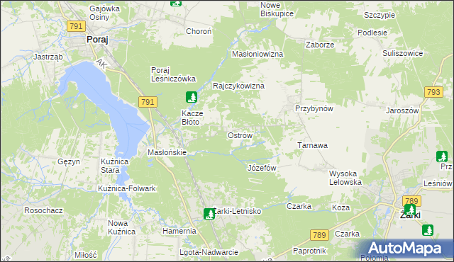 mapa Ostrów gmina Żarki, Ostrów gmina Żarki na mapie Targeo