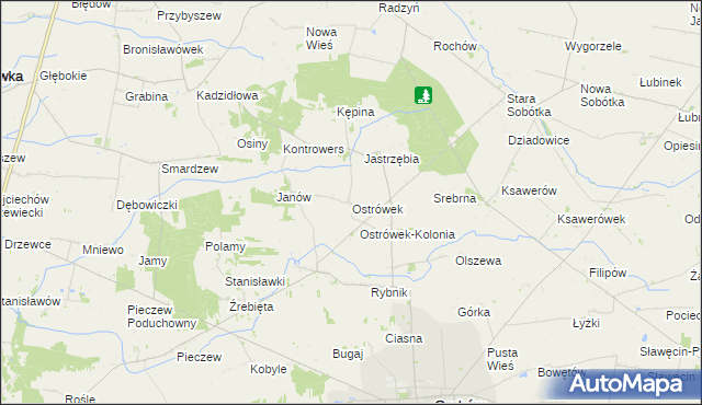 mapa Ostrówek gmina Grabów, Ostrówek gmina Grabów na mapie Targeo