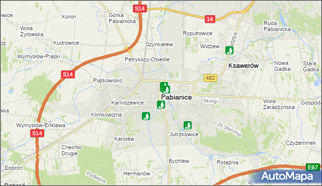 mapa Pabianic, Pabianice na mapie Targeo