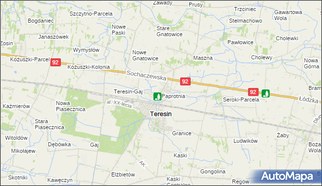 mapa Paprotnia gmina Teresin, Paprotnia gmina Teresin na mapie Targeo