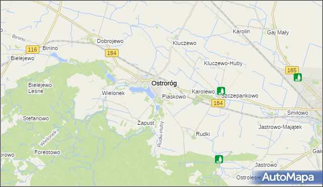 mapa Piaskowo gmina Ostroróg, Piaskowo gmina Ostroróg na mapie Targeo