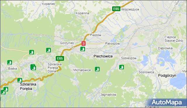 mapa Piechowice powiat jeleniogórski, Piechowice powiat jeleniogórski na mapie Targeo