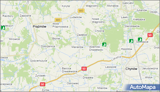mapa Pieczyska gmina Chynów, Pieczyska gmina Chynów na mapie Targeo