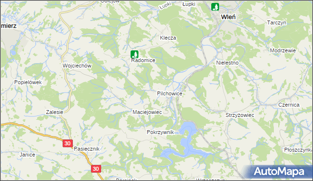 mapa Pilchowice gmina Wleń, Pilchowice gmina Wleń na mapie Targeo