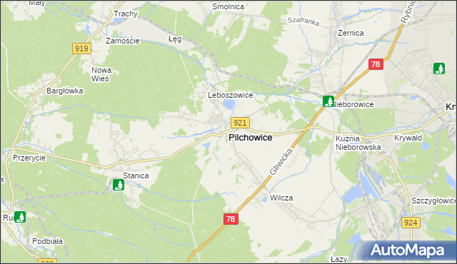 mapa Pilchowice powiat gliwicki, Pilchowice powiat gliwicki na mapie Targeo