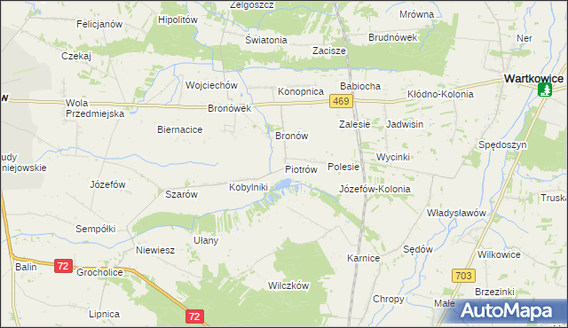 mapa Piotrów gmina Poddębice, Piotrów gmina Poddębice na mapie Targeo