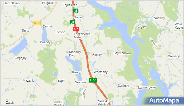 mapa Plękity, Plękity na mapie Targeo