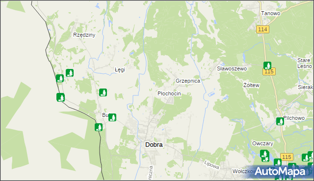 mapa Płochocin gmina Dobra (Szczecińska), Płochocin gmina Dobra (Szczecińska) na mapie Targeo