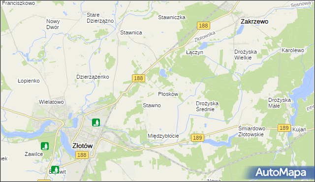 mapa Płosków gmina Złotów, Płosków gmina Złotów na mapie Targeo