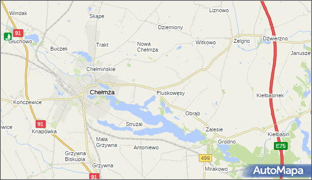 mapa Pluskowęsy gmina Chełmża, Pluskowęsy gmina Chełmża na mapie Targeo