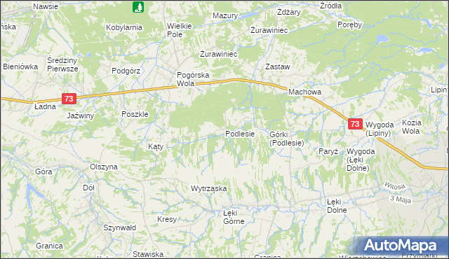 mapa Podlesie gmina Pilzno, Podlesie gmina Pilzno na mapie Targeo