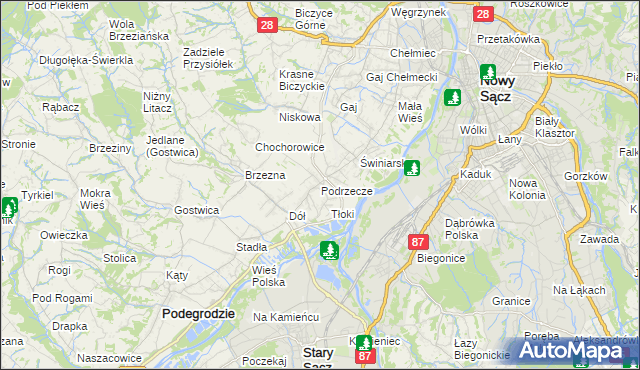 mapa Podrzecze gmina Podegrodzie, Podrzecze gmina Podegrodzie na mapie Targeo