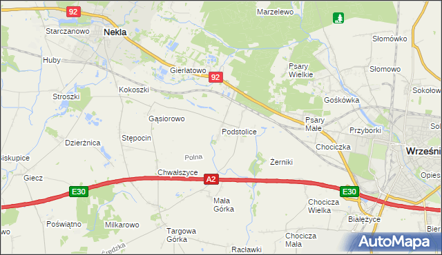 mapa Podstolice gmina Nekla, Podstolice gmina Nekla na mapie Targeo