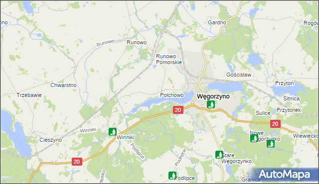 mapa Połchowo gmina Węgorzyno, Połchowo gmina Węgorzyno na mapie Targeo