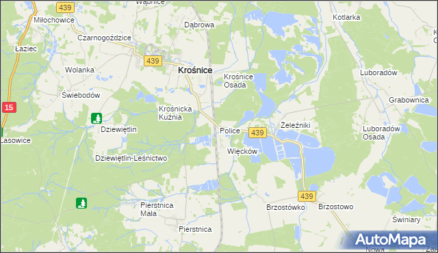 mapa Police gmina Krośnice, Police gmina Krośnice na mapie Targeo