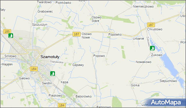 mapa Popowo gmina Oborniki, Popowo gmina Oborniki na mapie Targeo