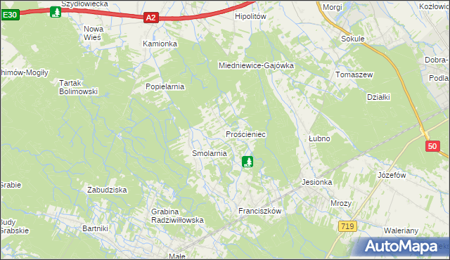mapa Prościeniec, Prościeniec na mapie Targeo