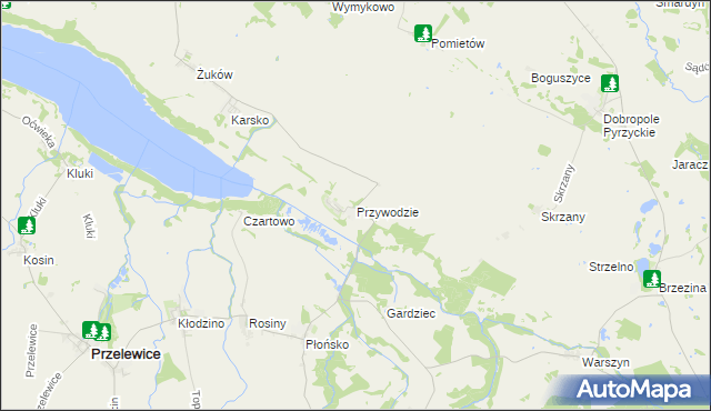 mapa Przywodzie gmina Przelewice, Przywodzie gmina Przelewice na mapie Targeo