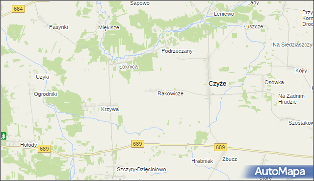 mapa Rakowicze gmina Czyże, Rakowicze gmina Czyże na mapie Targeo