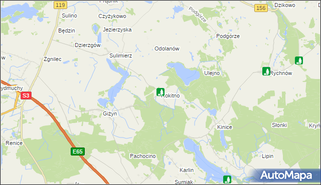 mapa Rokitno gmina Nowogródek Pomorski, Rokitno gmina Nowogródek Pomorski na mapie Targeo