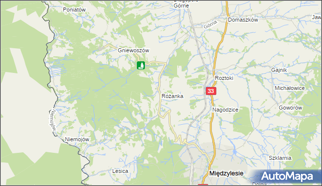 mapa Różanka gmina Międzylesie, Różanka gmina Międzylesie na mapie Targeo