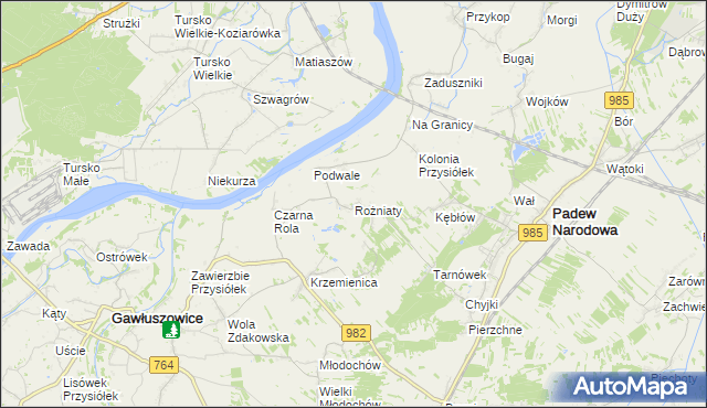mapa Rożniaty gmina Padew Narodowa, Rożniaty gmina Padew Narodowa na mapie Targeo