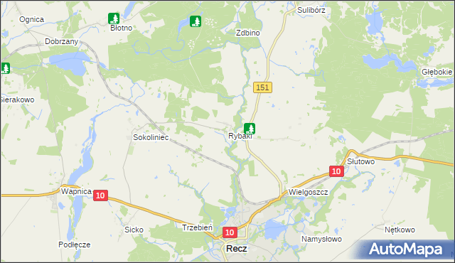 mapa Rybaki gmina Recz, Rybaki gmina Recz na mapie Targeo