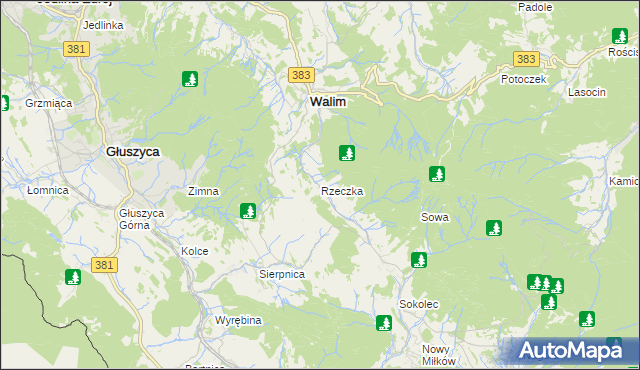 mapa Rzeczka gmina Walim, Rzeczka gmina Walim na mapie Targeo