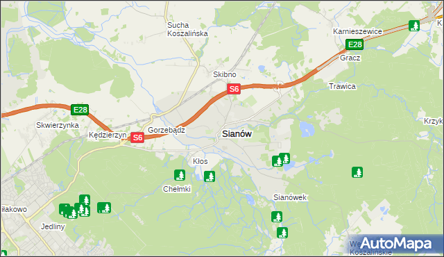mapa Sianów, Sianów na mapie Targeo