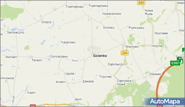 mapa Sicienko powiat bydgoski, Sicienko powiat bydgoski na mapie Targeo
