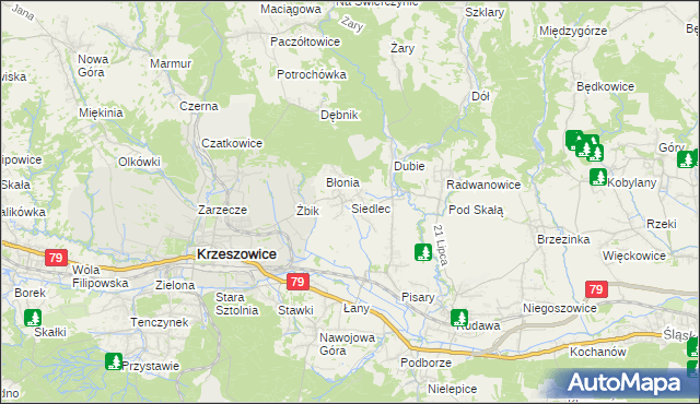 mapa Siedlec gmina Krzeszowice, Siedlec gmina Krzeszowice na mapie Targeo