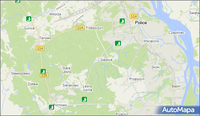 mapa Siedlice gmina Police, Siedlice gmina Police na mapie Targeo