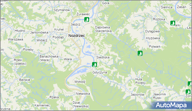 mapa Siedliska gmina Nozdrzec, Siedliska gmina Nozdrzec na mapie Targeo