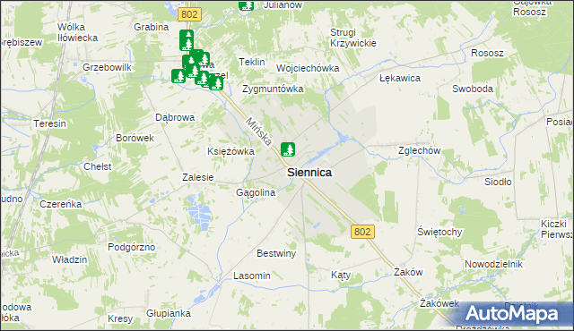 mapa Siennica powiat miński, Siennica powiat miński na mapie Targeo